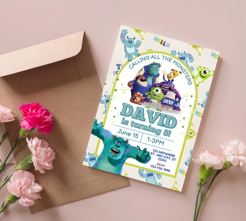 Monsters Inc Birthday Invitation, Monsters Inc Editable Kids Invitation, Monsters Inc Kids Party, Digital Kids Invitation Template image 6