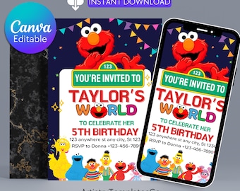Sesame Street Birthday Invitation, Kids Birthday Invitation, Editable-Printable Boy and Girl Kids invitation, Canva Invite Instant Download