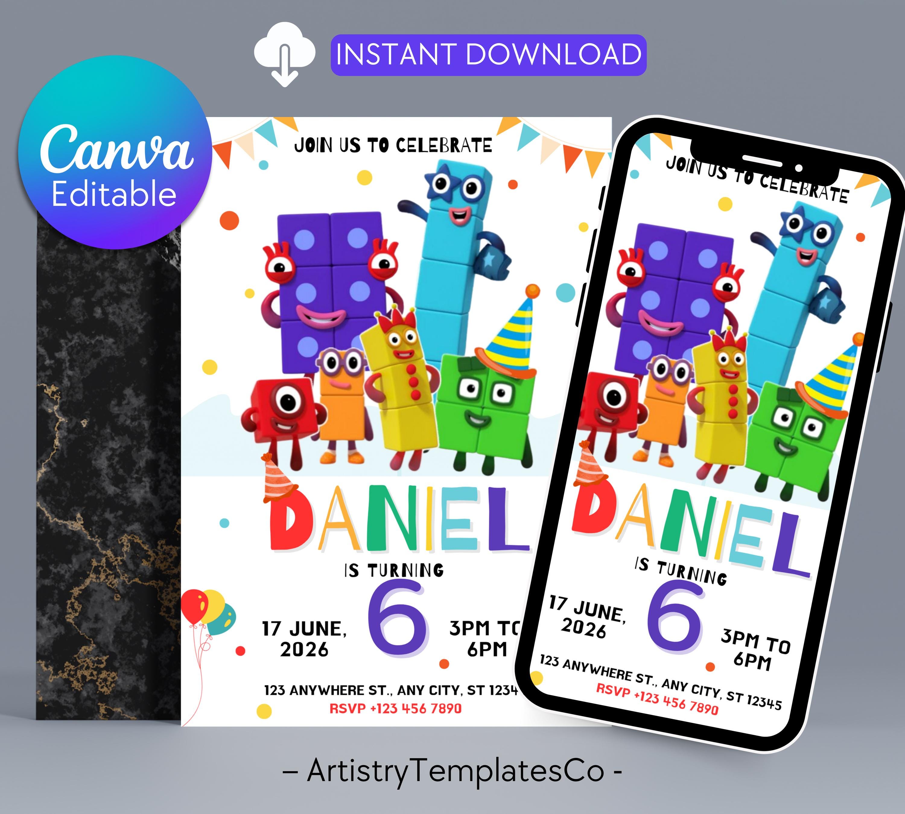 Invitation Numbers Editable Number Blocks, Kids Birthday Invitation, Number Blocks ...
