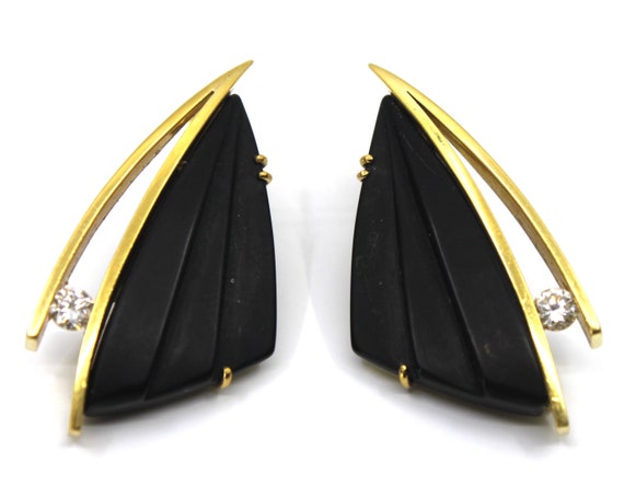 18K Solid Gold Ruud Kahle Carved Black Onyx & Dia… - image 4