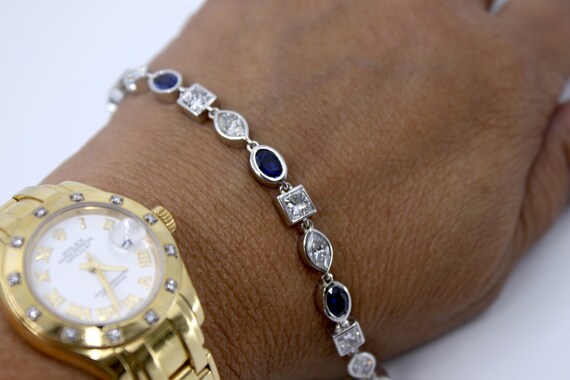 18k Solid White Gold Natural Sapphire & Diamond T… - image 10