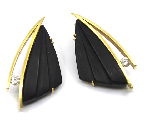 18K Solid Gold Ruud Kahle Carved Black Onyx & Dia… - image 3