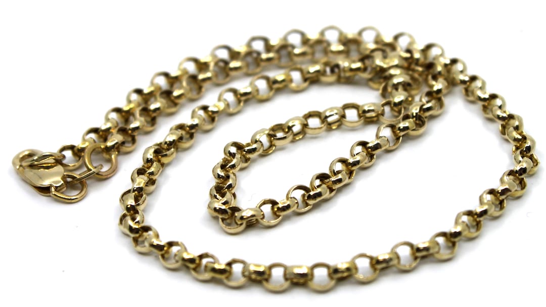 RCI Rolo Link Chain Necklace in 14k Solid Yellow Gold 15.75inch 3mm ...