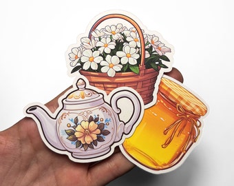 cottagecore sticker set spring sticker tea sticker honey sticker flower sticker waterproof vinyl sticker