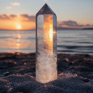 Clear Quartz Tower Point Crystal, White Crystal Obelisk Natural Raw Crystal Home Decor Crystal Wand Point Column Mineral Specimen Collection