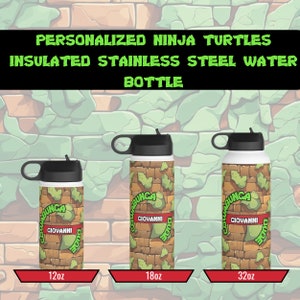 Ninja Turtles Personalized Custom Insulated Water Bottle, Custom Kids Thermos, Cowabunga Dude Turtles Themed Back to School Gear, BPA Free