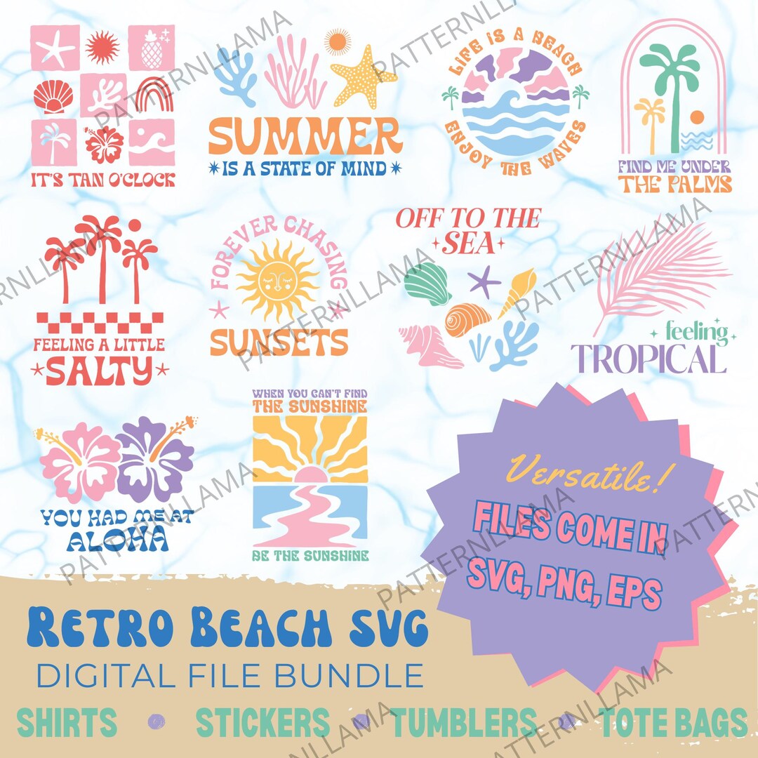 Hello Summer Retro Beach Bundle: Svg Png Eps Bundle - 10 Digital ...