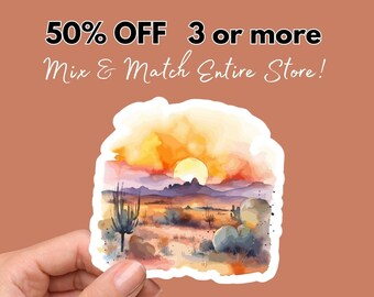 Desert Sunset Cactus Sticker: Waterproof Vinyl Southwest Decal