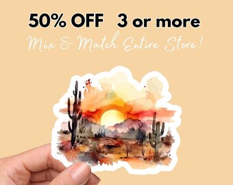 Desert Sunset Cactus Sticker: Waterproof Vinyl Southwest Decal