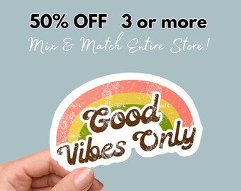 Retro Rainbow "Good Vibes Only" Sticker - Waterproof Vinyl Decal