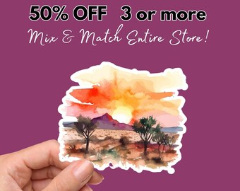 Desert Sunset Cactus Sticker: Waterproof Vinyl Decal