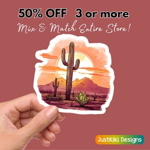 Saguaro Cactus Sticker, Desert Sunset Laptop Sticker, Southwest Aesthetic Water Bottle Sticker, Indoor Outdoor Waterproof Decal