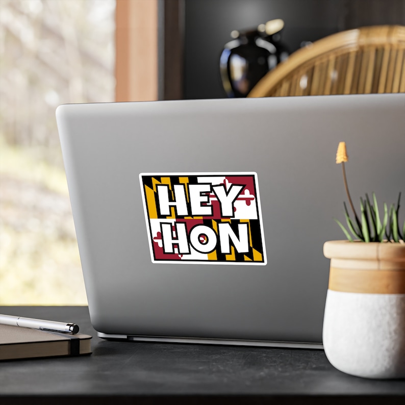 Funny Maryland Flag Sticker: Hey Hon Baltimore Accent, Waterproof Vinyl ...