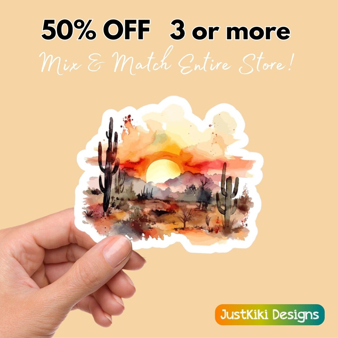 Desert Sunset Cactus Sticker: Waterproof Vinyl Southwest Decal - Etsy