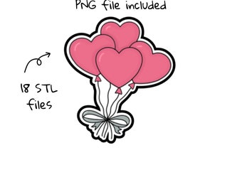 Valentines Birthday Baloons Hearts Digital File Cookie Cutter Imprint STL File Instant Download, STL Cookie Cutter File Cutter Imprint