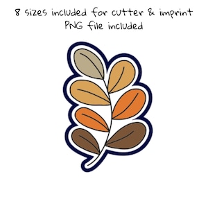 Könnte beinhalten: Eine digitale Illustration eines stilisierten Blattes mit fünf Blättern in Brauntönen, Orange und Beige. Das Blatt ist in dunkelblau umrandet.