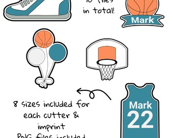 Conjunto de cortadores de biscoitos de aniversário de basquete: bola, camisa e arquivos STL (download digital)