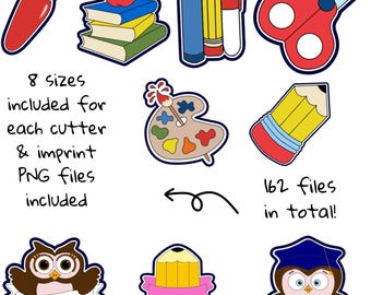 Conjunto de cortadores de biscoitos para formatura escolar STL: caneta, lápis e estampas de coruja (download digital)