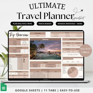 Travel Planner Google Sheets, Digital Travel Organizer, Travel Tracker, Google Sheet Vacation Planner, Travel Itinerary Planner