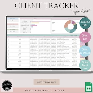 Client List Tracker, Service Agreement, Contact List Of Client, Google Spreadsheet, Client to Do List, Invoice Tracker, Priority Planner