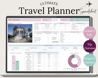 Ultimate Travel Planner Google Sheets, Digital Travel Organizer, Travel Tracker, Google Sheet Vacation Planner, Travel Itinerary Planner,