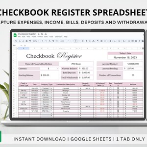 Digital Checkbook Register, Income and Expense Tracker, Spending Ledger ...