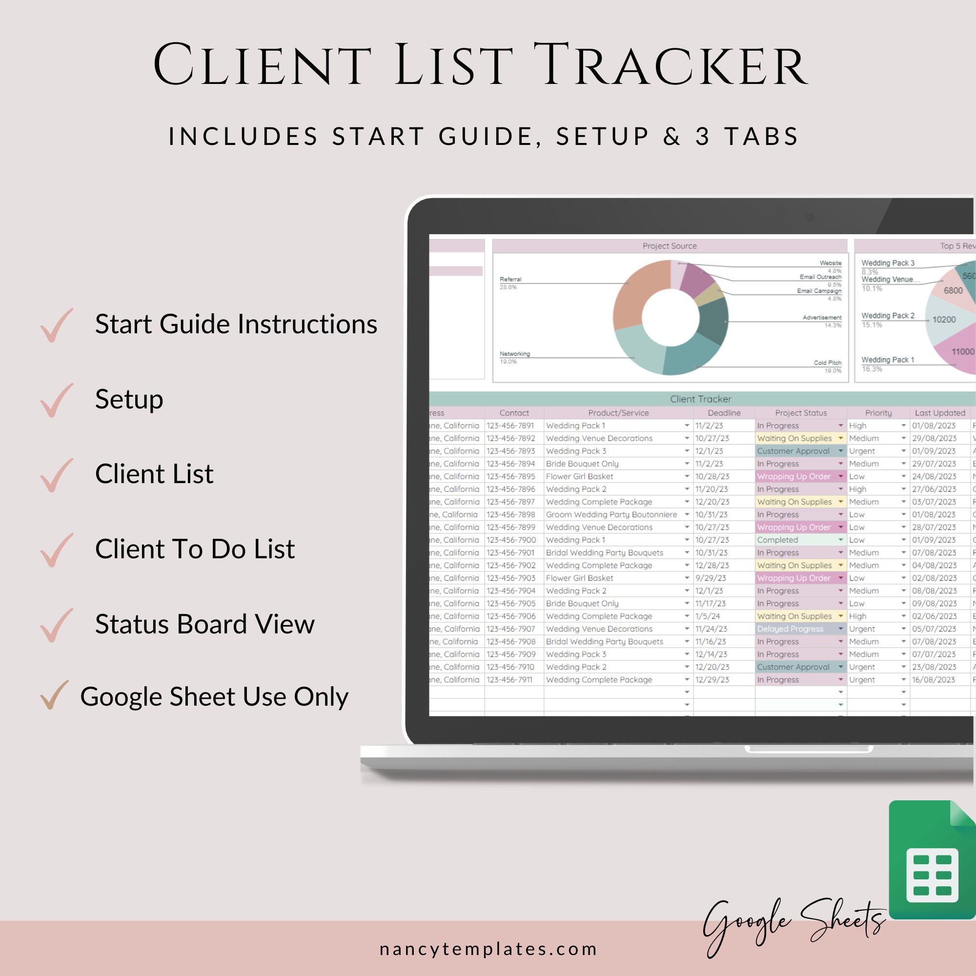 Client List Tracker, Service Agreement, Contact List of Client, Google ...