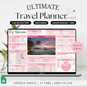 Travel Planner Google Sheets, Digital Travel Organizer, Travel Tracker, Google Sheet Vacation Planner, Travel Itinerary Planner