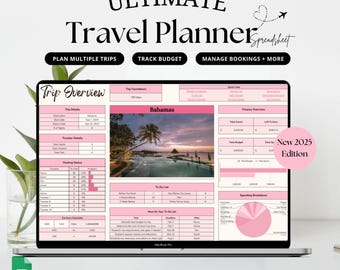 Travel Planner Google Sheets, Digital Travel Organizer, Travel Tracker, Google Sheet Vacation Planner, Travel Itinerary Planner