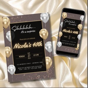 Surprise 40th Invitation Template, Digital Download, Editable, Digital Party Invite