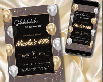 Plantilla de invitación sorpresa número 40, descarga digital, editable, invitación a fiesta digital