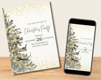 Invitación editable a fiesta de Navidad, invitación de Navidad digital, invitación a fiesta navideña, descarga digital