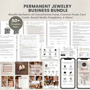 Kit de démarrage d'entreprise de bijoux permanents, consultation, réception du client, modèle de formulaire de consentement, entretien/cartes de visite, publications Instagram, CANVA
