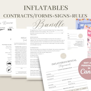 Inflatables Rental Agreement Template, Printable/Editable Inflatable Contract, Bounce House Event Liability Waiver, Rules & Signs, CANVA