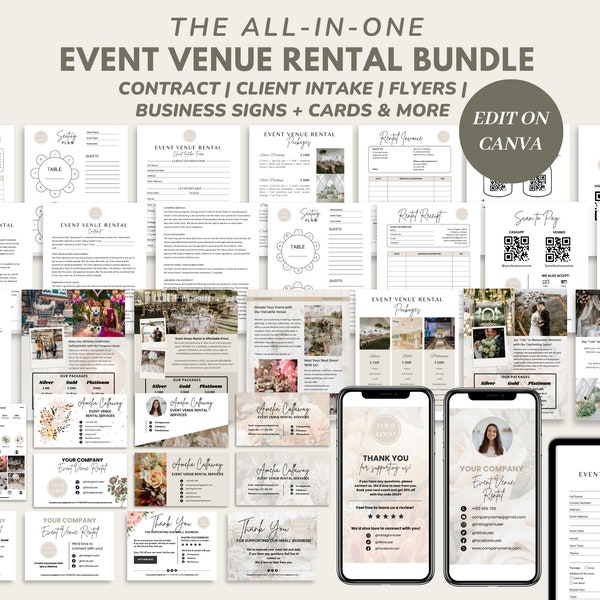 Event Venue Rental Service Contract/Agreement Bundle, Editable Event Center Contract Template, Wedding Venue Intake Form and Invoice, CANVA