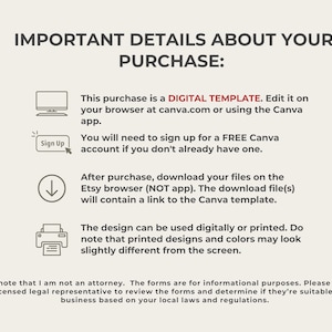 May include: Important details about purchasing a digital template. The template can be edited on Canva.com or using the Canva app. A free Canva account is required. After purchase, download the files from the Etsy browser, not the app. The download file will contain a link to the Canva template. The design can be used digitally or printed. Printed designs and colours may look slightly different from the screen.
