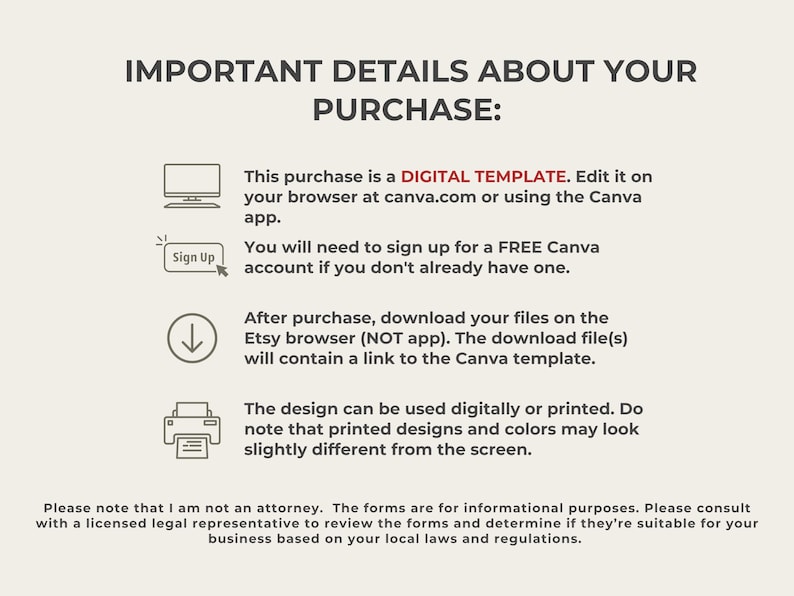 May include: Important details about purchasing a digital template. The template can be edited on Canva.com or using the Canva app. A free Canva account is required. After purchase, download the files from the Etsy browser, not the app. The download file will contain a link to the Canva template. The design can be used digitally or printed. Printed designs and colours may look slightly different from the screen.