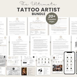 Lot de formulaires pour tatoueurs, Demande de renseignements et consultation modifiables pour les artistes tatoueurs, Modèle de consentement pour salon de tatouage, Kit tatouage professionnel CANVA