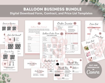 Balloon Business Bundle, Balloon Order Form, Balloon Artist Decor Contract Template, Balloon Business Card Balloon Garland Price Sheet CANVA