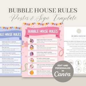 Bubble House Rental Rules Poster and Sign Template, Editable/Printable Inflatables Rules Sign Template, CANVA