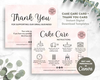 Cake Care Card Instructions Canva Template, Instant Digital Download Card Care Guide, Printable Wedding Cake Care Instructions, MULTICOLORED