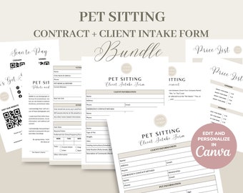 Pet Sitting Service Agreement/Contract, Editable & Printable Pet Sitting Business New Client Intake Form, Invoice, Business Signs, CANVA