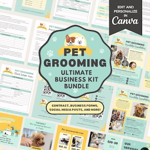 Pet Grooming Service Agreement/Contract Template, Editable Dog Grooming New Client Intake, Invoice Form, Social Media Insta Posts, CANVA