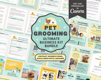 Pet Grooming Service Agreement/Contract Template, Editable Dog Grooming New Client Intake, Invoice Form, Social Media Insta Posts, CANVA