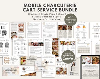 Mobile Charcuterie Cart Contract Agreement Template, Event Party Rental/Supplies Intake Form, Charcuterie Cart Editable Business Cards CANVA