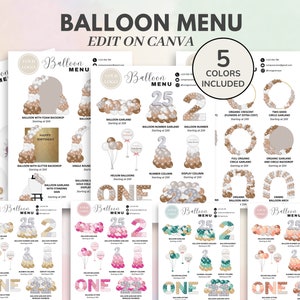 Balloon Menu Template, Editable & Printable Balloon Decor Price List, Balloon Business, Balloon Artist Garland Price List, Event Decor CANVA