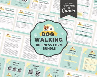 Dog Walking Service Agreement/Contract Template, Editable/Printable Dog Walking New Client Intake & Invoice Form Business Kit Bundle, CANVA