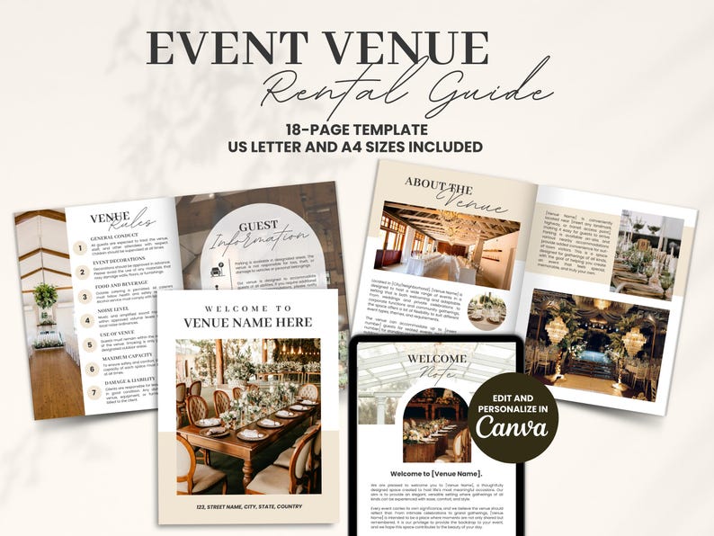 Event Venue Rental Guide Book, Editable & Printable Wedding Venue ...