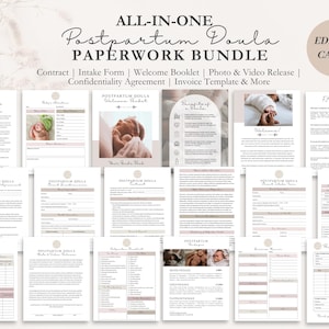 Contrato de Doula Pós-Parto, Planejamento Pós-Parto, Formulário de Admissão de Cliente, Documentação Editável, Livro de Boas-Vindas, Modelo de Lista de Preços, CANVA