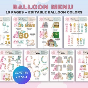 Balloon Menu Template, 10-Page Editable & Printable Balloon Decor Price List, Balloon Business/Artist Garland Price List, Event Decor CANVA